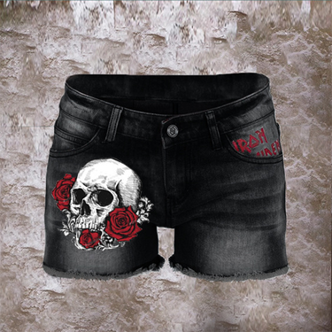Women's fashion prints spring and summer print denim shorts_voghion.com