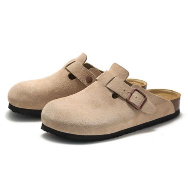 ORFISTOCK New Full Leather New Style Clogs Half Thick Sole Sandals Women Cork Flat Slippers_voghion.com