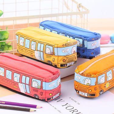 Korean Creative Student Stationery Small Animal Bus Pencil Case Bus Pencil Case Canvas Stationery Box for Men and Women_voghion.com