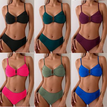 Solid Color Bikini Set - 2-Piece Swimwear For Women (High Elasticity Adjustable Straps Quick-Dry Fabric Fashionable Design)_voghion.com