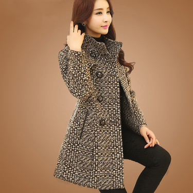 New Women's Wool Blends Coat Winter 2022 Autumn Fashion Elegant Mother Turtleneck Plaid Slim Long Tweed Woolen Outerwear_voghion.com