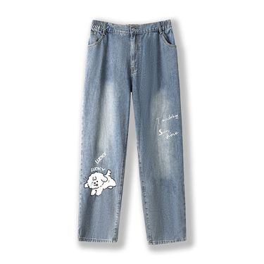 Women’s Clothing 130 320 catties plus size graffiti street style denim trousers for women spring and autumn new fat women wide leg pants_voghion.com