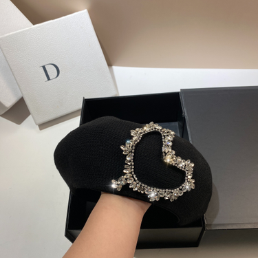 2025 Heavy Rhinestone Heart Beret For Women, Spring/Summer New Lightweight Crochet Octagonal Hat, Korean Style Fashionable_voghion.com
