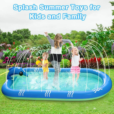Inflatable Dolphin & Dinosaur Splash Pool For Kids - Baby Water Play Center With Built-In Sprayer Outdoor Inflatable Wading Pool_voghion.com