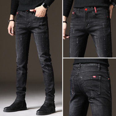 2024 New Spring and Autumn Season's Jeans Korean Edition Slim Fit Elastic Feet Trendy Straight Solid Color Pants for_voghion.com