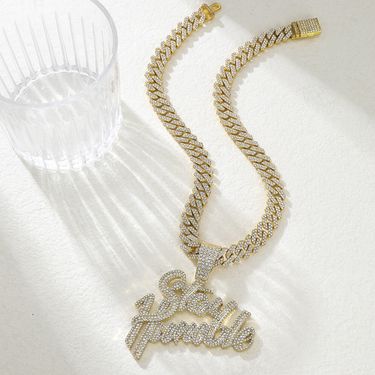 Personalized letter pendant alloy diamond Cuban chain necklace for men and women street style hip hop accessories_voghion.com