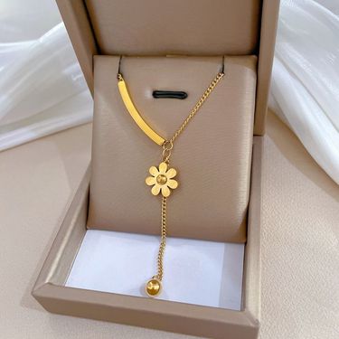 Body Full Titanium Steel Flower Round Bead Personality Extremely Simple Wind Furnace Real Gold Necklace For Women 【 】_voghion.com