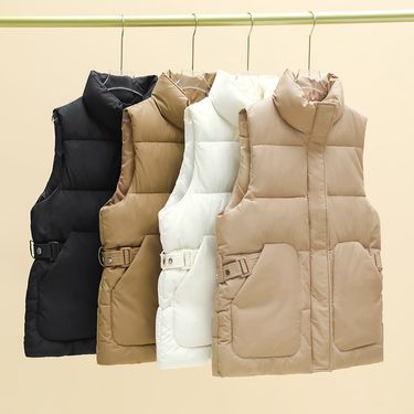 Women's Clothing Autumn and Winter New Korean Style Waistcoat Waist Tie Thickened Sleeveless Cotton Vest_voghion.com