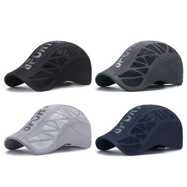 Hot Sale Men Quick Dry Hat Golf Driving Cycling Sports Letter Print Newsboy Flat Ivy Summer Baseball Caps Breathable Net Mesh_viptrois.com