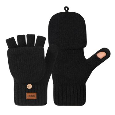 Thickened Half-Finger Autumn Winter Fleece-Lined Knitted Cold-Proof Warm Half-Length Writing Wool Fingerless Gloves_voghion.com