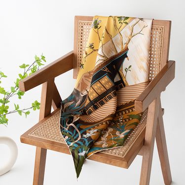 Gift Box 100% Mulberry Silk 2024 Four Seasons Ancient Architecture Printed Thin Luxury Women's Scarf_voghion.com