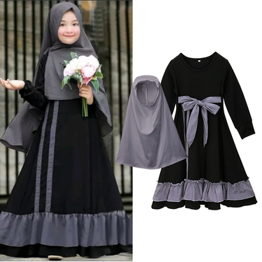 Kids' Clothing Girls spring and autumn long sleeved dress + solid color headscarf two piece children's clothing ins set_voghion.com