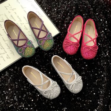 Girls' Leather 2025 New Spring Children's Bowknot Crystal Shiny Princess Soft Sole Comfortable Baby Shoes_voghion.com