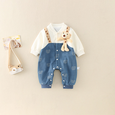 Baby clothes Soft denim jumpsuit wearing baby clothes cute bear clothing crawl suit_voghion.com