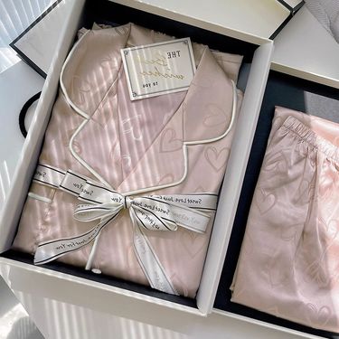 Summer Sleepwear, Women's Heart-shaped Long Sleeved Two-piece Set, Cute Pink Korean Version, Sweet And Wearable Home_voghion.com