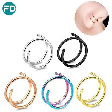 Unisex recommend stainless steel one and a half circle nose ring piercing simple lip ring lip nail vacuum plating nose ornament_voghion.com