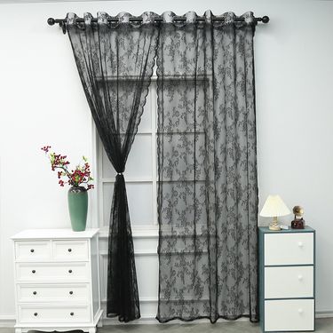 Retro light luxury warp lace black finished bedroom balcony live room decoration partition curtain window screen_voghion.com