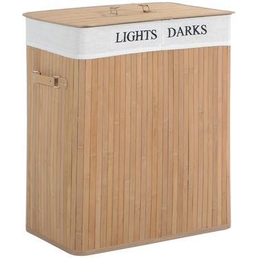 Wäschekorb 100L Wäschebox Mit Deckel, Segeltuchsack Aus Bambus, Natur, 52x32x63cm, Ideal Für Wäschesammlung_voghion.com