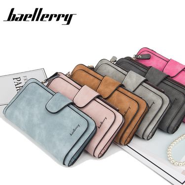 Baellerry Multi-card Frosted Two-color Fabric Tri-fold Commuter Hundred Ladies Long Wallet Vertical Clutch Bag_voghion.com