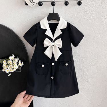 Kid's Clothing Girls' dress summer temperament contrast color bow princess dress for small and medium children_viptrois.com
