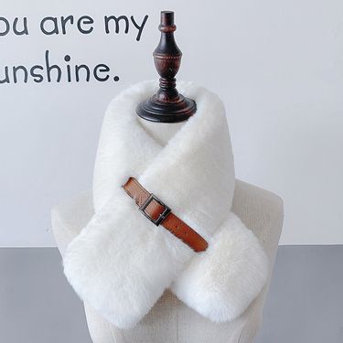 Women's Scarves Winter fur rabbit fur scarf leather buckle women's thick warm plush neck scarf all match scarf_voghion.com