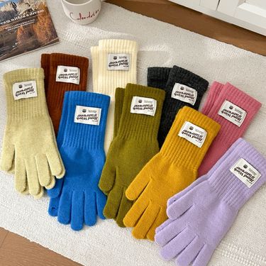 Touchscreen Bowknot Five-Finger Cute Korean Style Thickened Fingerless Knitted Warm Gloves For Autumn And Winter_voghion.com