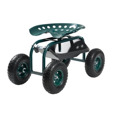 Rolling Garden Cart With Swivel Seat All-Terrain Wheels Tool Tray 300lbs_voghion.com