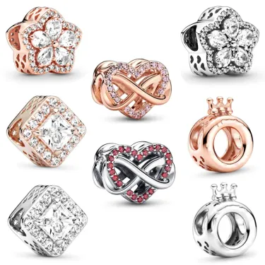 925 Sterli Silver Glitteri Crown And Quadrilateral Charm Beads Suitable For Bracelet DIY Fashion Jewelry Free_voghion.com