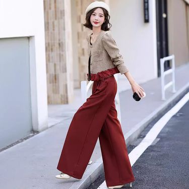 Fashion Casual Suit Autumn And Winter New Women's Clothing Small Fragrance Style Short Jacket Wide Leg Long Pants_voghion.com