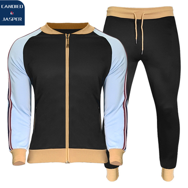 C&J New Youth Fashion Mock Neck Zipper Shirt Color-blocking Casual Sports Set Men_voghion.com