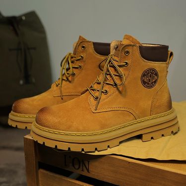 WalkPrime Martin Couple Style Classic Hot Sale Yellow Women Genuine Leather High Top Thick Sole Height Increasing Casual Versatile_voghion.com