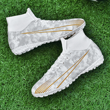 Long spike Football boot children's leather foot training sneakers men's high top large size sneakers_voghion.com
