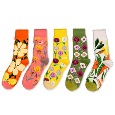 Women's socks Autumn autumn and winter new bright color flower series creative pattern in cylinder color woven cotton women's socks casual socks_voghion.com