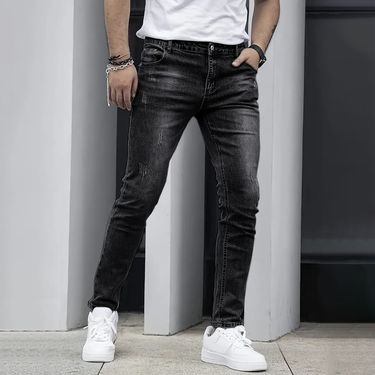 Men's Clothing Popular Stretch Men's Casual Solid Color Jeans Men's Slim Fit Versatile Black Gray Dark Blue Men's Trousers_voghion.com