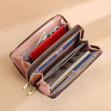 Purse Wallet Clutch Bag Purse Women's Long Clutch Bag Splice Color Contrast Large Capacity Double Zipper Money Clip Women's Purse_voghion.com