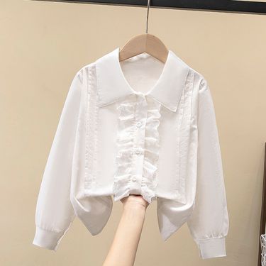 Kid's Clothing Children's shirt 2024 new spring and autumn clothes for girls white solid color shirt pure cotton tops stylish thin cardigan_viptrois.com