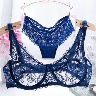 A sexy lingerie bra set with thin transparent lace, comfortable to wear and sleep on_voghion.com