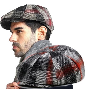 Hot Sale 2024 Spring Autumn and Winter Newsboy Caps Men Women Plaid Pattern Wool Beret Dad Felt Ivy Cap Man Big Size Octagonal_voghion.com
