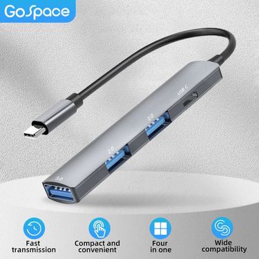 4 Port USB A Hub Adapter For Laptop Usb 3.0 Type C 5gbps; Suitable For Windows PC; Mac; Printer; Mobile HDD_voghion.com