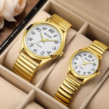 Classic Quartz Watch – 42mm/35mm Stainless Steel Case & Band, Mineral Glass, 30M Water Resistant (Unisex Couple’s Style)_voghion.com