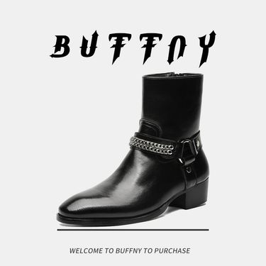 High Top Platform Heightening Men's Shoes Zipper Chelsea Boots Men's Chain High Street Martin Boots_voghion.com