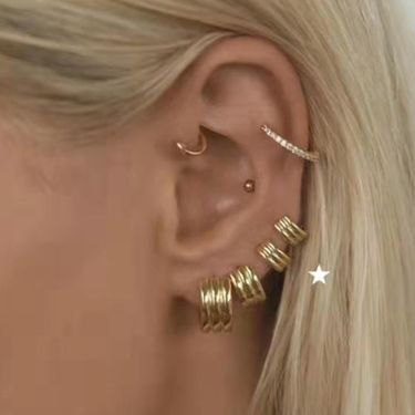 Wemen's Jewelry Multi Loop Openable Earrings Set Small Hoop Titanium Steel Gold Plated_voghion.com