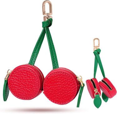 Cherry Mini Fruit Coin Purse Keychain – Cute PU Leather Mini Pouch, Fruit Bag & Purse Charm For Handbags, Wallets, Accessories For Girls & Women_voghion.com