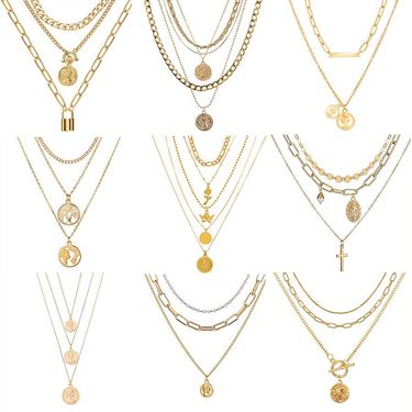 Bohemian Ethnic Retro Women Necklace Head Necklace Set Light Luxury Temperament Embossed Round Brand Pendant OT Buckle Multi-layer Metal Necklace_voghion.com