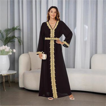 Women's Clothing Middle East Arab Long Skirt Elegant Abaya Dubai Robe Saudi Arabia Travel Outfit_voghion.com