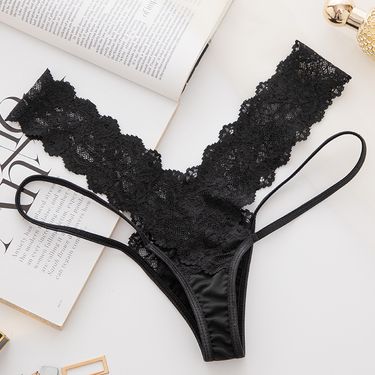 Women's clothing sexy thong women's mesh lace transparent temptation cross low waist hot one line t underwear_voghion.com