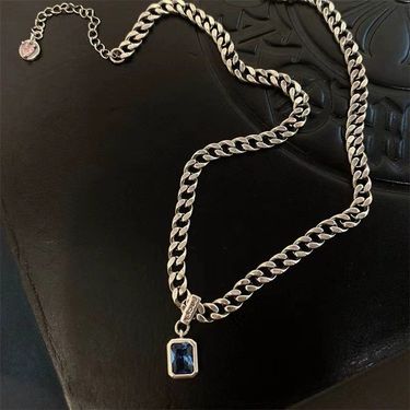 Hip Hop Sapphire Pendant Necklace For Men, Cuban Non-Fading Simple Versatile Neck Chain, Collarbone Chain Trend_voghion.com