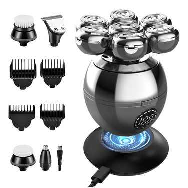 LCD Display Waterproof USB Rechargeable Electric Shaver With 4D Floating Heads For Men, Cordless Rotary Shaving System With LED Indicator_voghion.com