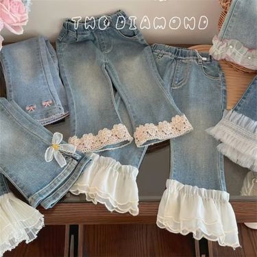Kids’ Clothing Spring And Autumn New Pants Girls Jeans Floral Lace Pants Korean Children's Pants_voghion.com