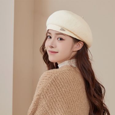 New Wool Beret Women's Big Head Circumference Solid Color Versatile With Logo Artist Autumn And Winter Korean Version_voghion.com